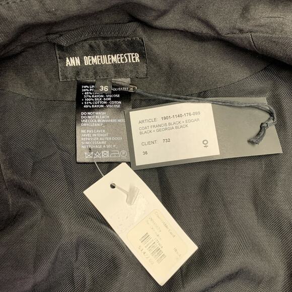 Size S Black Linen Blend Stripe Layered Double Breasted Trench Coat - Picture 6 of 9